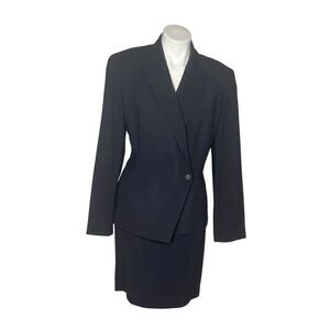 LAFAYETTE 148 New York Blue Skirt Suit Straight Skirt Crossover Jacket Size 14